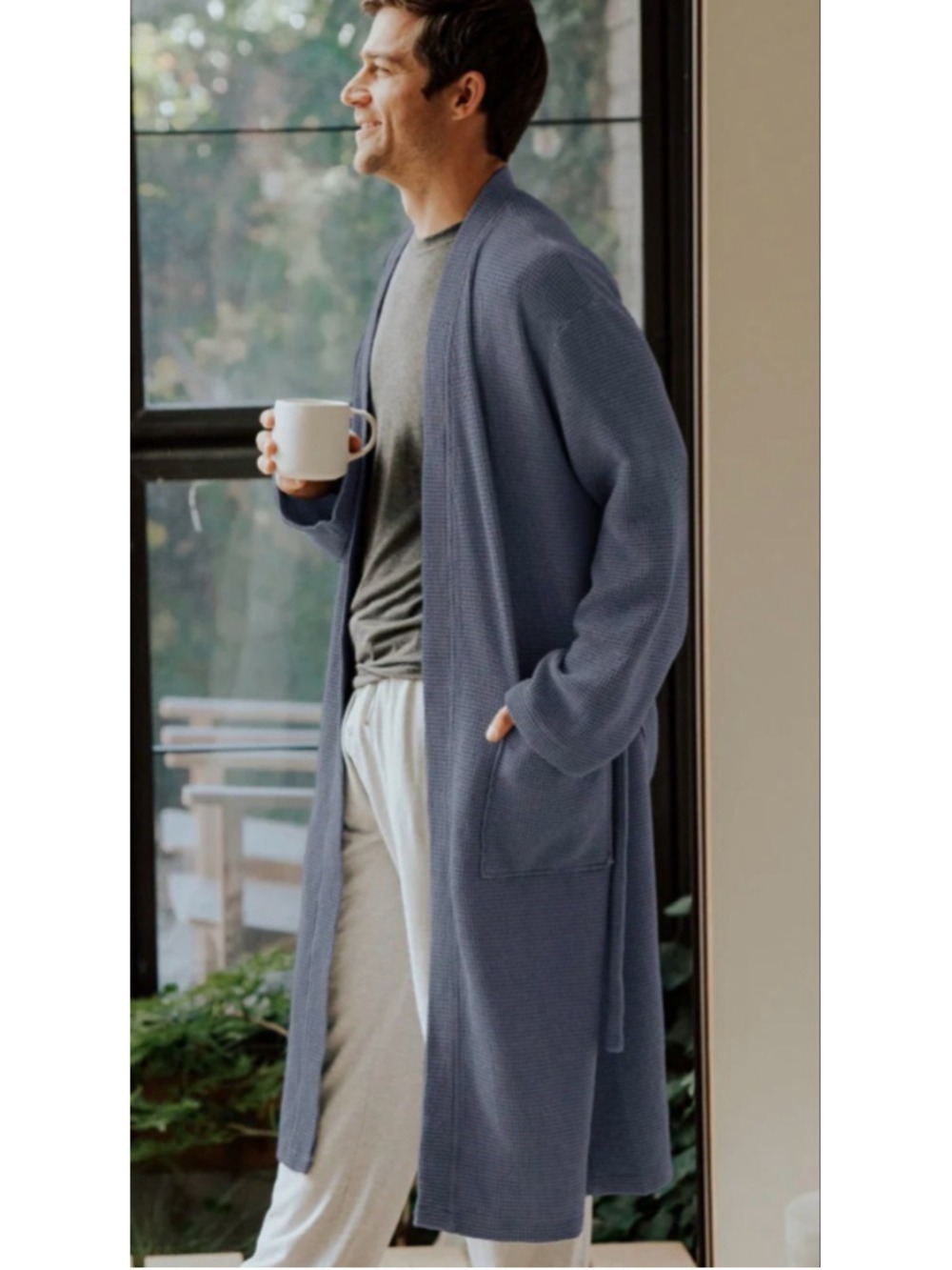NWT Unisex CARILOHA Bamboo Waffle Knit Robe L/XL Blue